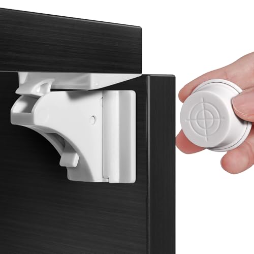 41t0jZBZ3wL Mexgcom Magnetisches Schrankschloss, Kindersicherung Schrank 12 Schlösser + 3 Schlüssel, Kindersicherung Schrank Schubladensicherung Ohne Bohren - Weiß