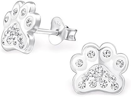 925 Sterling Silver Cat Dog Pawprint Paw Print Earrings with Swarovski Cystals - Nickel Free GIFT BOXED