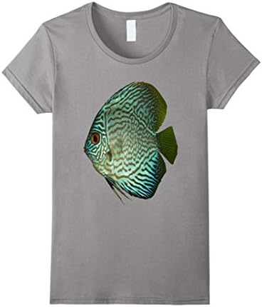 Womens Aquarium T-shirt Blue Discus Tropical Fish Large Slate