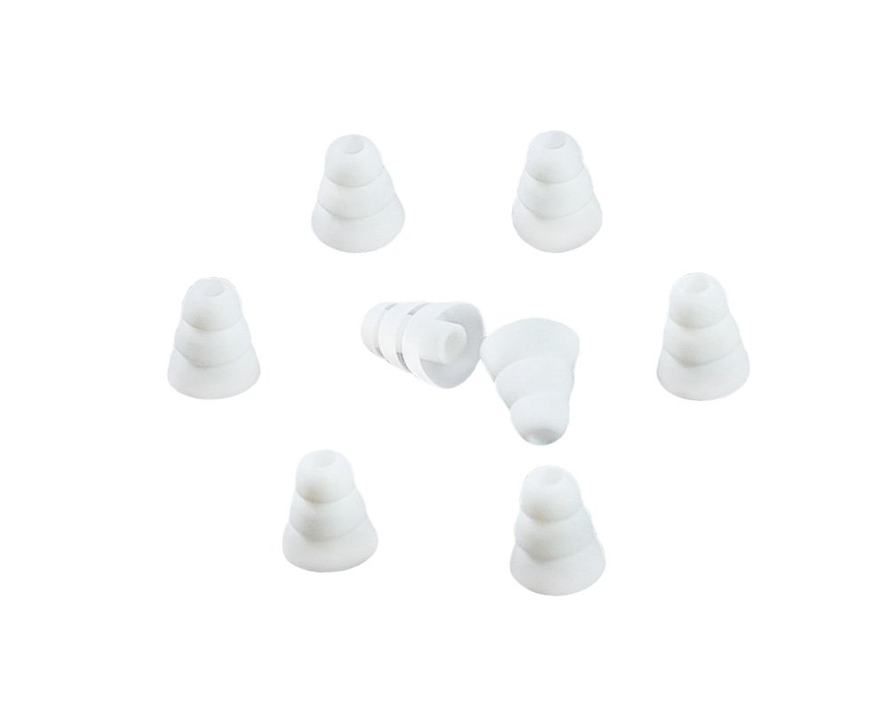 Xcessor Triple Flange Conical Replacement Silicone Earbuds 4 Pairs (Set of 8 Pieces). Compatible With Most In Ear Headphone Brands. Size: LARGE. White