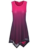 Messic Womens Sleeveless Handkerchief Hem Ombre Color Tunic Top