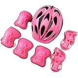 Adjustable Protective Helmet Kids Protective Gear Knee Elbow Pads Wrist Guard Outdoor Sports Safety Bike Scooters Skateboards (Pink)