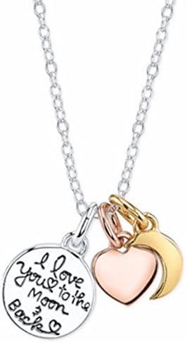 "I Love You to the Moon and Back" 3 Part Heart &amp; Moon. Silver, Rose Gold &amp; Yellow Gold
