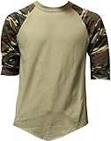 Casual Raglan Tee 3/4 Sleeve TShirt Baseball Jersey L Olive Camo