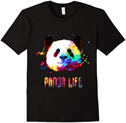 Mens Panda Bear Life Rainbow Watercolor Bright Splatter Shirt Small Black