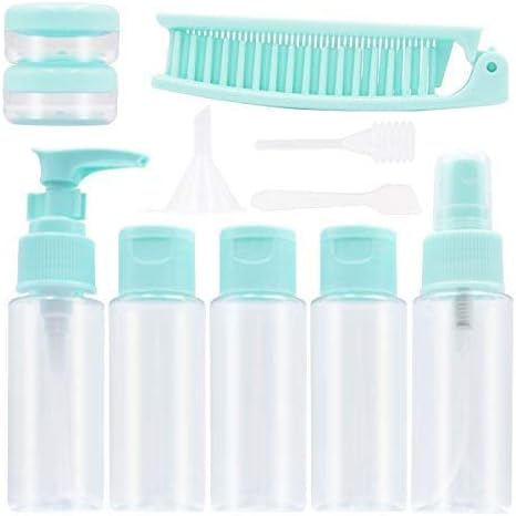 ANREONER 12 Pack Travel Size Toiletries Bottles and Jars Set, TSA Approved Portable Rigid Plastic Travel Containers with Flip Cap Spray Lotion Bottles Travel Case - Transparent