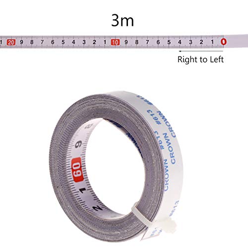 Hacloser Miter Track Tape Measure Self Adhesive Metric Steel Ruler Miter Saw Scale for T-Track Router Table Saw Band Track Stop Saw Woodworking Tool 1/2/3/5M (Right to Left, 3M)