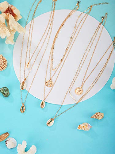 image for BBTO 9 Pieces Gold Layering Chain Choker Necklace Layered Pendant Stat