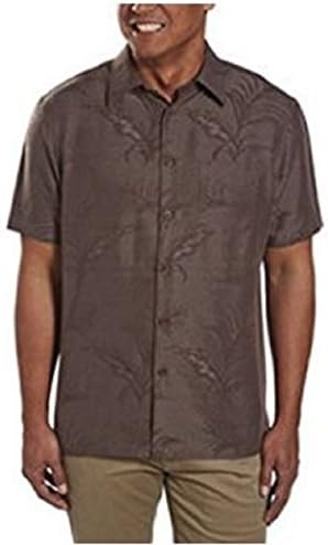 Woodys Men Retro Lounge Button Down Shirt, Short Sleeve (X-Large, Coffee)