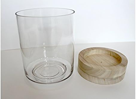 Tall and Short Glass Vase with Wooden Base (Tall), Modern Planters, Decorative Candle Holders, Glass Jar Vase for Candles, Centerpiece for Wedding, Decorative Glass Containers, 9.5 x 6 Inches