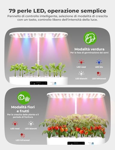 GOLUMUP 13 Pods Hydroponic Greenhouse, Smart Garden with Dual Grow Modes, with LED Grow Light, Automatic Timer, Adjustable Height, White