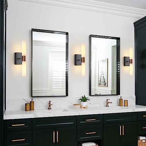 KUZZULL Wall Sconce Black and Gold Sconces Set of 2 with White Glass Shade Light Lighting Indoor Applique Murale Interieur Lamp Luminaire Mural Bathroom 13in