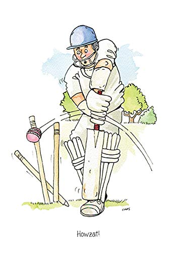 Farm Cottage Brands A5 Cricket Greeting card ‘Howzat!' for thank you's, invitations, birthdays etc. Blank inside for your own message and supplied cellophane wrapped with an envelope (AC66)