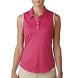 adidas Golf Women's Essentials 3-Stripes Polo Shirt, Raspberry Rose/Blushing Pink, Small
