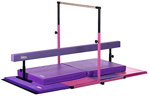 Nimble Sports Little Gym Deluxe - Adjustable Bar - Adjustable Balance Beam - 8ft Folding Mat - 6ft Landing Mat