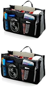 SyncTech Travel Insert Accessories Compartment Bag Durable Multi-Pocket Insert-Organizer Tote Bag (2.) 2 Pack - Black)