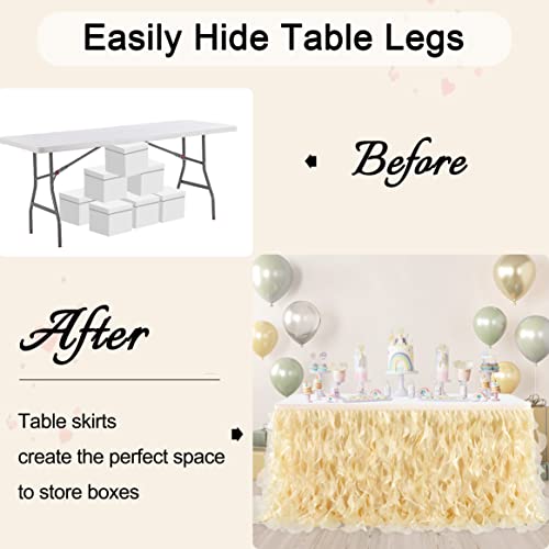 Netbros Champagne Tutu Table Skirt Decoration - 6FT Table Skirts for Rectangle Tables with Double Layer Organza Willows for Wedding, Party, Baby Shower, Cake Dessert Buffet Table Decorations