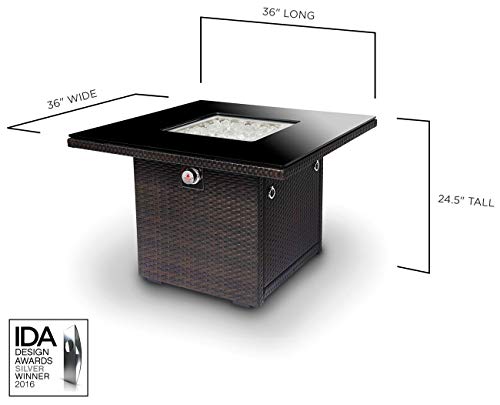 Outland Living Series 410 Brown 36-Inch Outdoor Propane Gas Fire Pit Table, Black Tempered Tabletop w/Arctic Ice Glass Rocks and Resin Wicker Panels, Espresso Brown/Square - Thumbnail 4