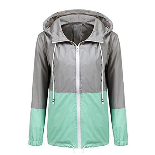 FEITONG Women Patchwork Thin Skinsuits Hooded Rain Jacket Windbreaker(M,Green)