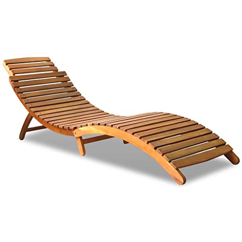 Fesjoy Sun Lounger Folding Curved Reclining Wooden Sunlounger Patio Sunbed Ergonomic Design Sun Deck Chair Wooden