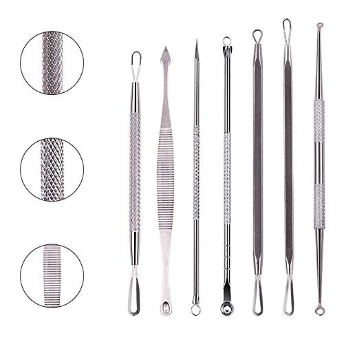 LUVODI 7 Pcs Pimple Popper Kit Blackhead Remover Comedone Extractor Acne Needle Removal Tool Set Facial Skin Care Tool Kit - Treatment for Blemish, Whitehead, Zit Popping