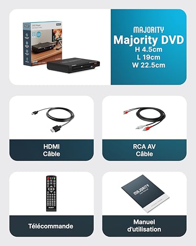DVD Player for TV | HDMI DVD Player with Upscaling 1080P | Region Free Playback | CD Player with MP3 and USB | HMDI Cable, RCA Cable and Remote Control Included | MAJORITY:DVD