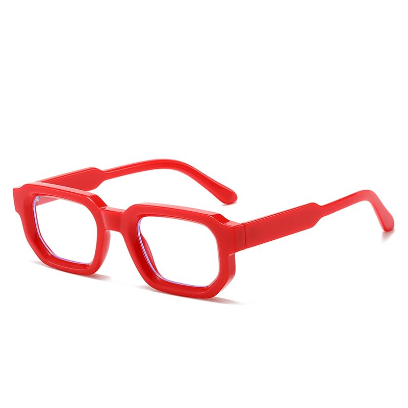 YAMEIZE Rectangle Blue Light Blocking Glasses for Women Men Small Vintage Octagon Clear Lens Glasses Computer Glasses (Red Clear)
