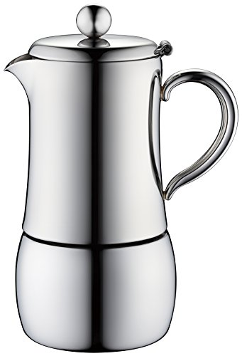 Minos Moka Pot 6-Cup Espresso Maker - Stainless Steel And Heatproof Handle - Sleek, Curvy, Elegant & Stylish Design- Suitable for Gas, Electric And Ceramic Stovetops