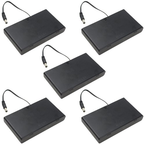WGCD WMYCONGCONG 5 Pcs 2.1x5.5mm DC Male Connector 8x1.5V 12V AA Battery Holder Case Box with On/Off Switch