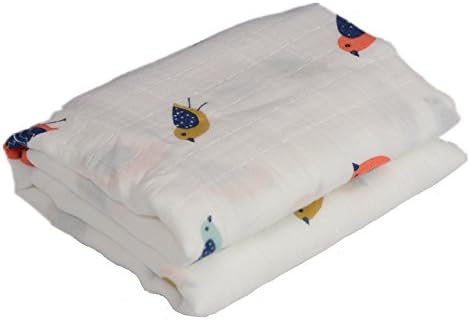 HGHG 100% Cotton muslin Baby Blankets Bedding Infant Swaddle Towel Multifunctional Envelopes 47x47" (Bird)