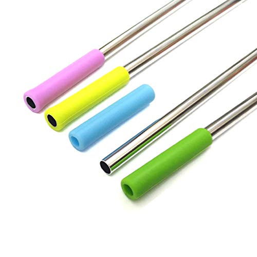 GFDesign 10.5" Extra Long Spoon Straws Stirrer SUS 304 Food-Grade 18/8 Stainless Steel Reusable and Durable - Set of 4 with 2 Cleaning Brushes