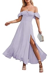 KUTUMAI Women's Summer Off Shoulder Maxi Dress Puff