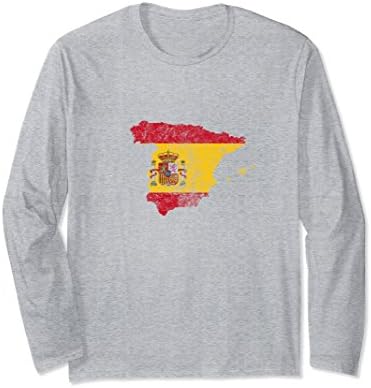 Unisex Spain Flag and Map Spanish Pride Long Sleeve T-Shirt Medium Heather Grey