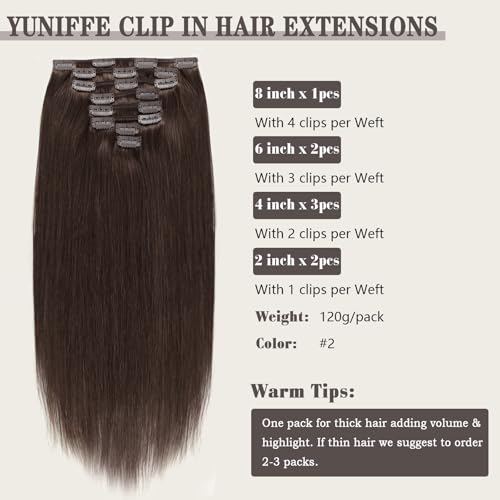 Yuniffe Clip in Hair Extensions Human Hair Dark Brown 16 Inch 8pcs 120g Hair Extensions Clip in Silky Straight Human Hair Extensions for Women Double Weft Real Hair Extensions #2