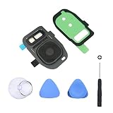 EMiEN Back Camera Glass Lens Cover + Rear Camera Bezel with Adhesive + Flash Cover Pre-Installed Replacement Parts + Repair Screwdriver for Samsung Galaxy S7 / S7 Edge (Black)