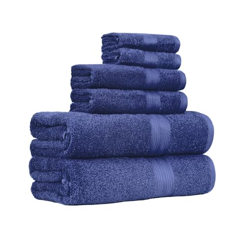 Amazon Basics 6-Piece Fade-Resistant 100% Cotton Towel Set, Soft and Absorbent, 2