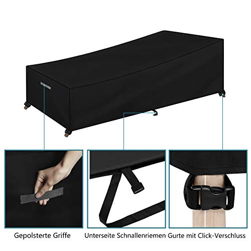 Dokon Gartenliege Abdeckung Wasserdicht, Sonnenliege Abdeckung Winterfest 420D Oxford Gewebe Winddicht Anti-UV Schutzhülle für Liegestuhl Deckchair mit Belüftungsöffnungen - 200x75x40/70cm – Bild 5
