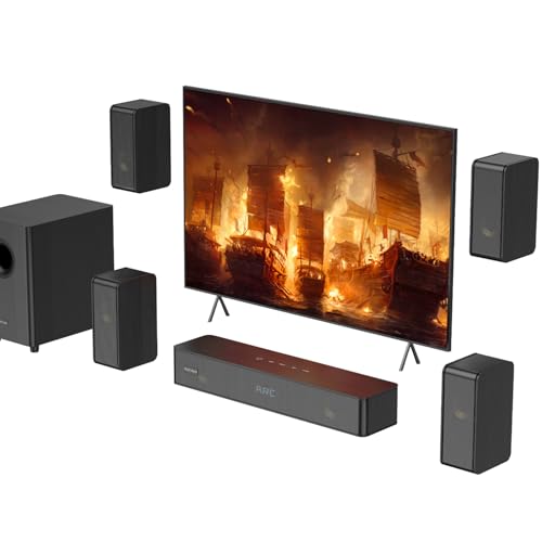 Hiwill-Audio 5.1.2ch Surround Sound System, Soundbar for TV with Subwoofer, Bass Boost, 4 Virtual Surround Speakers, Home Cinema Sound Bars Speaker, 400W Peak Power, Works w/ARC/OPT/BT 5.3/AUX/USB