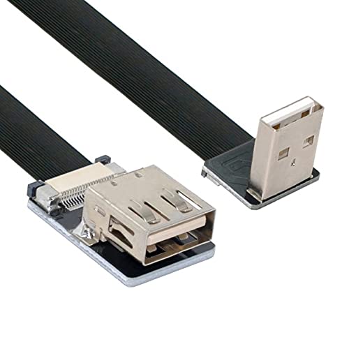 NFHK Down Angled USB 2.0 Type-A Male to Female Extension Data Flat Slim FPC Cable for FPV & Disk & Scanner & Printer 200cm
