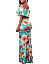 Suimiki Maxi vestido clásico liso, con estampado florar, con hombros descubiertos, largo