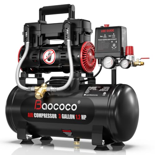 3Gallon Ultra Quiet Air Compressor with Two Quick Couplers 1.2HP MAX115PSI