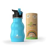Kids Stainless Steel Water Bottle 12 oz - Sippy Cup Leak Proof Sports Cap with Straw - Metal Kids Bottle - Toddler Child Friendly Flask (Blue)