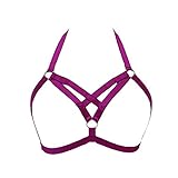 Harness Bra,Jelinda Women Sexy Goth Open Cup Cage Strappy Bra Bustier (Style B-Purple)