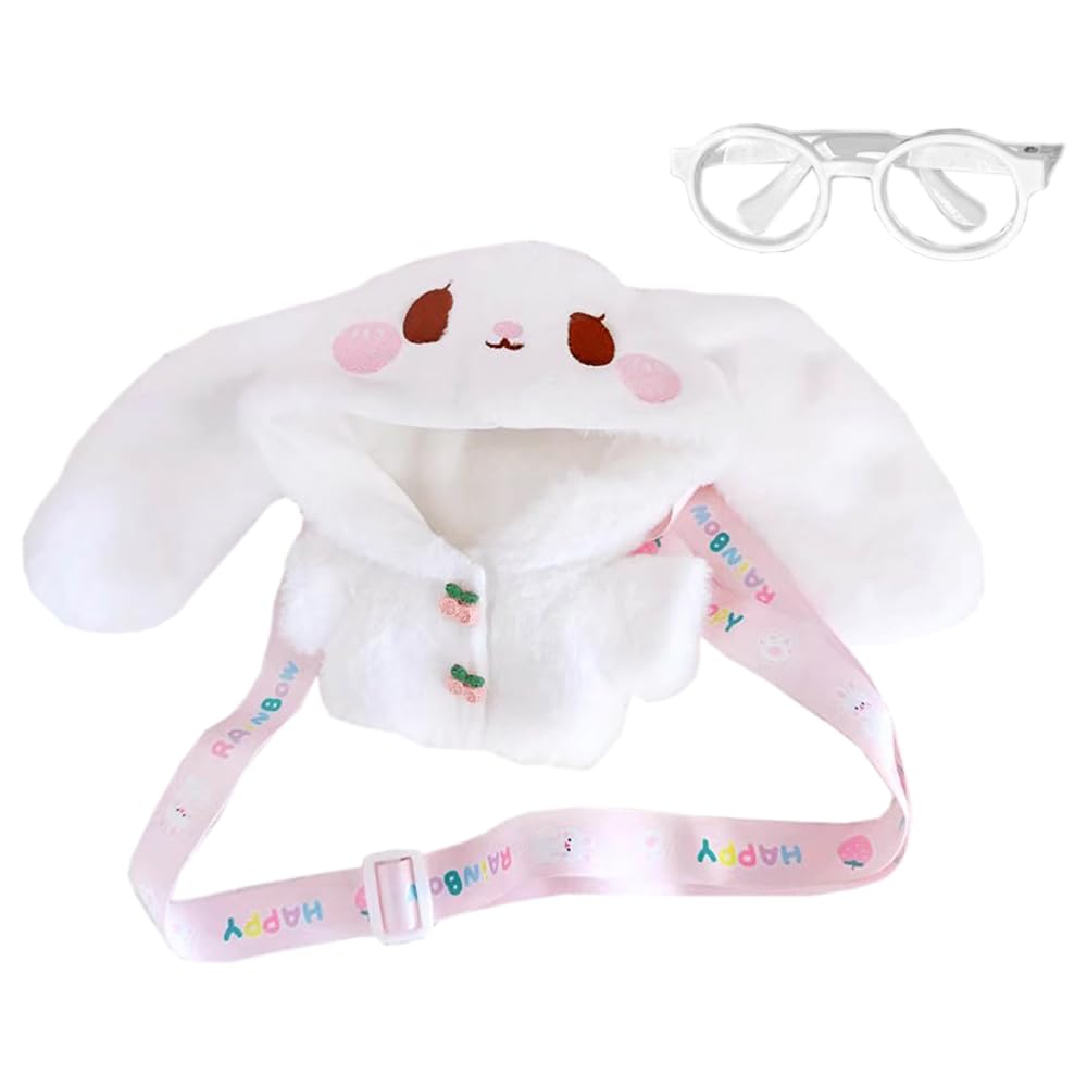 niannyyhouse 20cm Plush Doll Clothes Rabbit Bear Coat Glasses Satchel 8in Doll Dress Up (White)