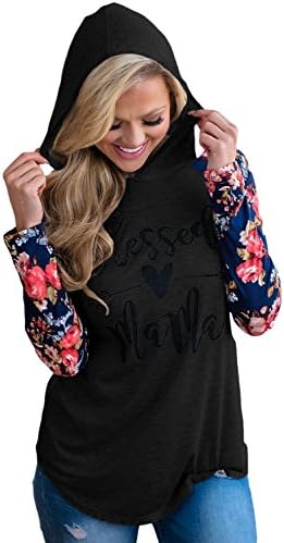 Women's Long Sleeve Hoodies,Vivahouse Ladies Spring Winter Floral Loose Hoodie Sweatshirt Pullover Tops Blouse (X-Large(US16-18), Black)