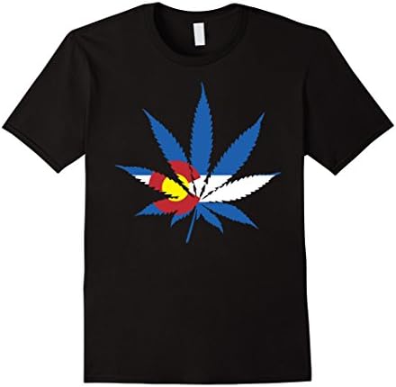 Mens Marijuana Leaf Colorado State Flag T-Shirt Medium Black