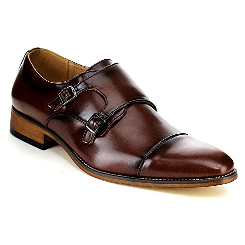 Beston EA28 Men's Double Monk Strap Slip On Dress Shoes, Color:DARK BROWN, Size:10.5