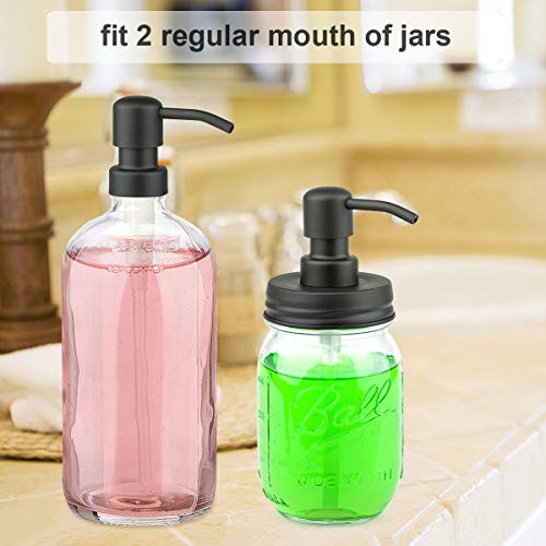 KEEGH Soap Dispenser Lids Stainless Steel Lotion Dispenser Pump Replacement for Mason Jar Bathroom Kitchen Accessories with Extra Straw Rustproof Leakproof (Black)