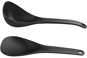 TOBBOMEY Multipurpose Non-Stick Rice Paddle and Soup Spoon Black Cooking Utensils with Long Thick Handles
