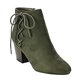 Soda FE51 Women's Side Lace Up Stacked Block Heel Ankle Booties